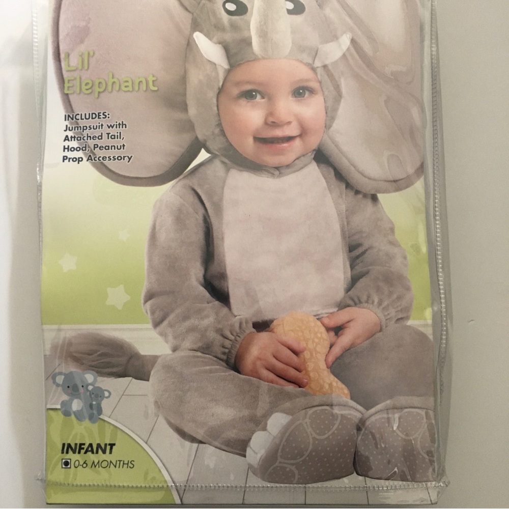 Lil' Elephant Infant Costume - Soft Gray Plush Jumpsuit with Hood Halloween Baby